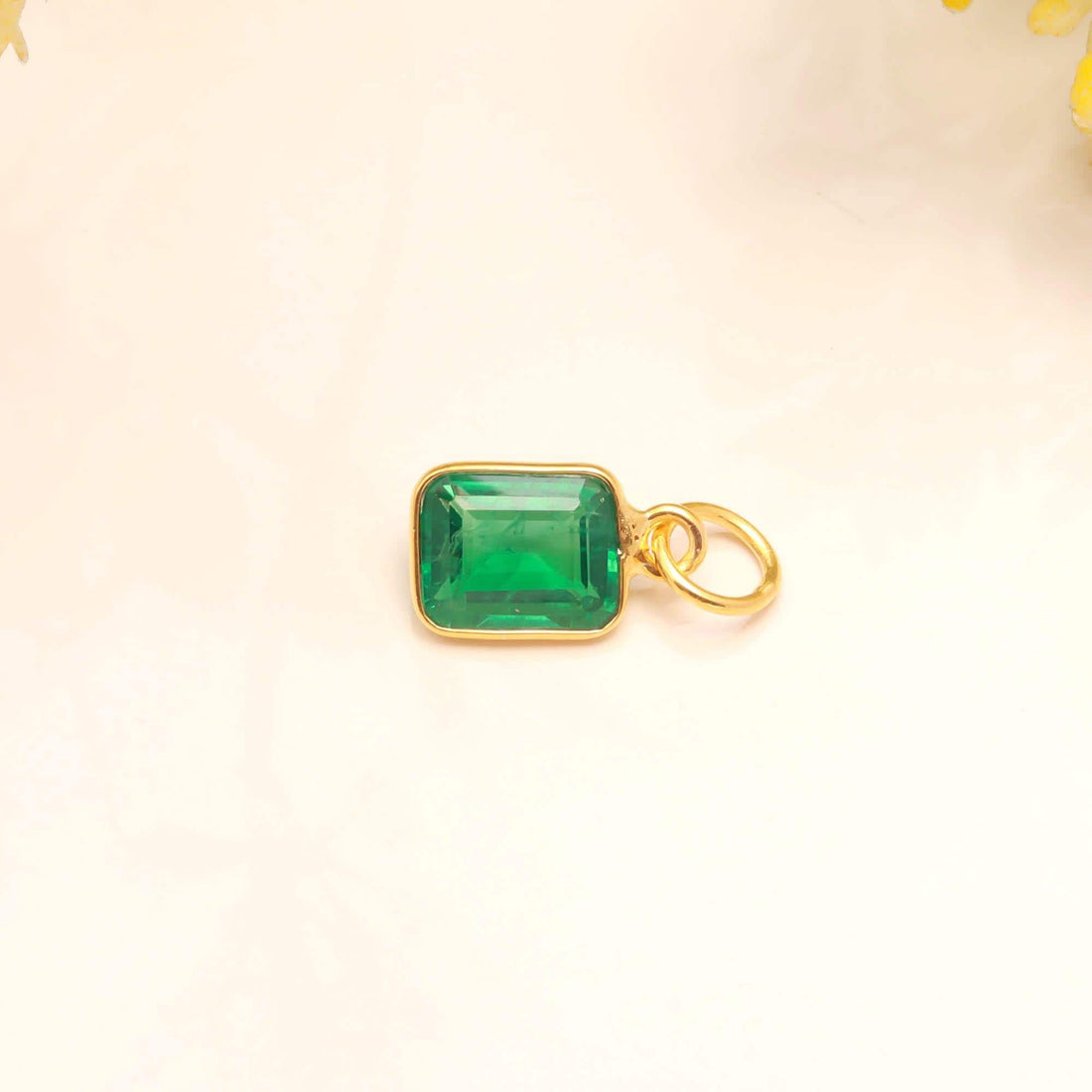 Zambian Emerald Gold Charm Pendant | 9K Gold Octagon Step Cut Emerald Charm | 5 Ct Bezel Set Gemstone Pendant | May Birthstone Gift — 5
