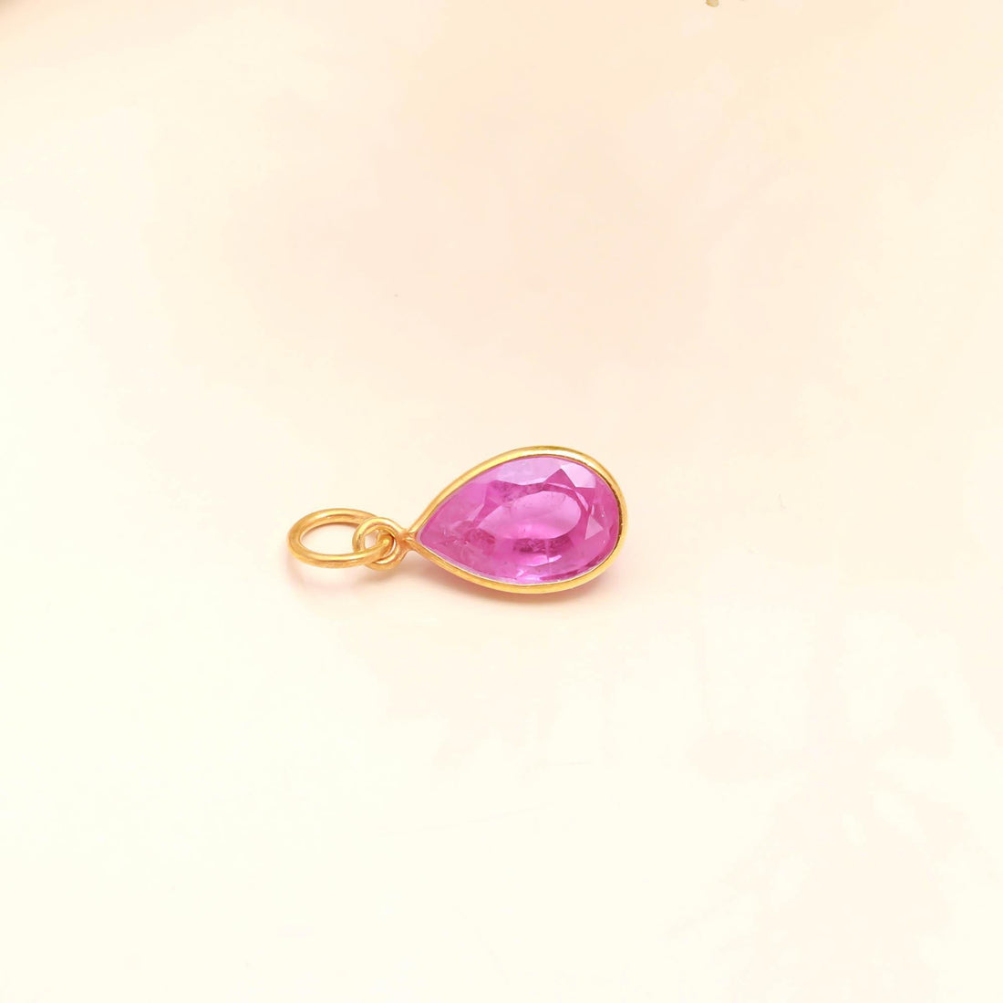 Brazilian Pink Tourmaline Gold Charm Pendant | 9K Gold Pear Cut Gemstone Charm | 5.5 Ct Bezel Set Pink Tourmaline Pendant | Gift For Her — 5