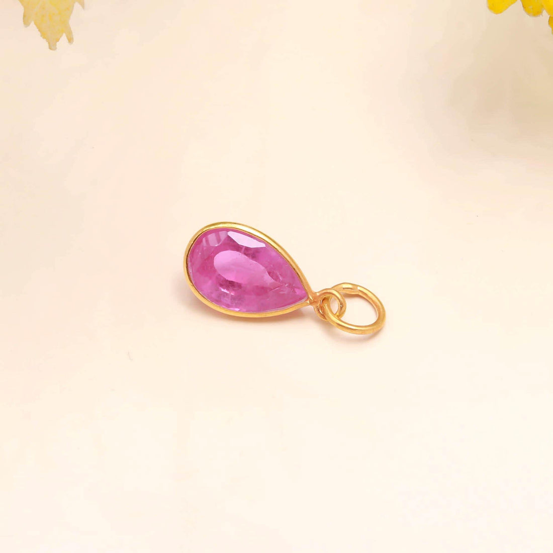 Brazilian Pink Tourmaline Gold Charm Pendant | 9K Gold Pear Cut Gemstone Charm | 5.5 Ct Bezel Set Pink Tourmaline Pendant | Gift For Her — 4