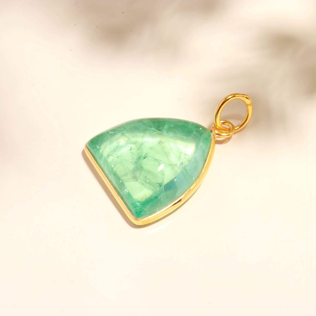 9K Gold Russian Emerald Pendant | Triangle Cabochon Gemstone Charm | Bezel Set Fine Jewelry | Gift For Women — 1