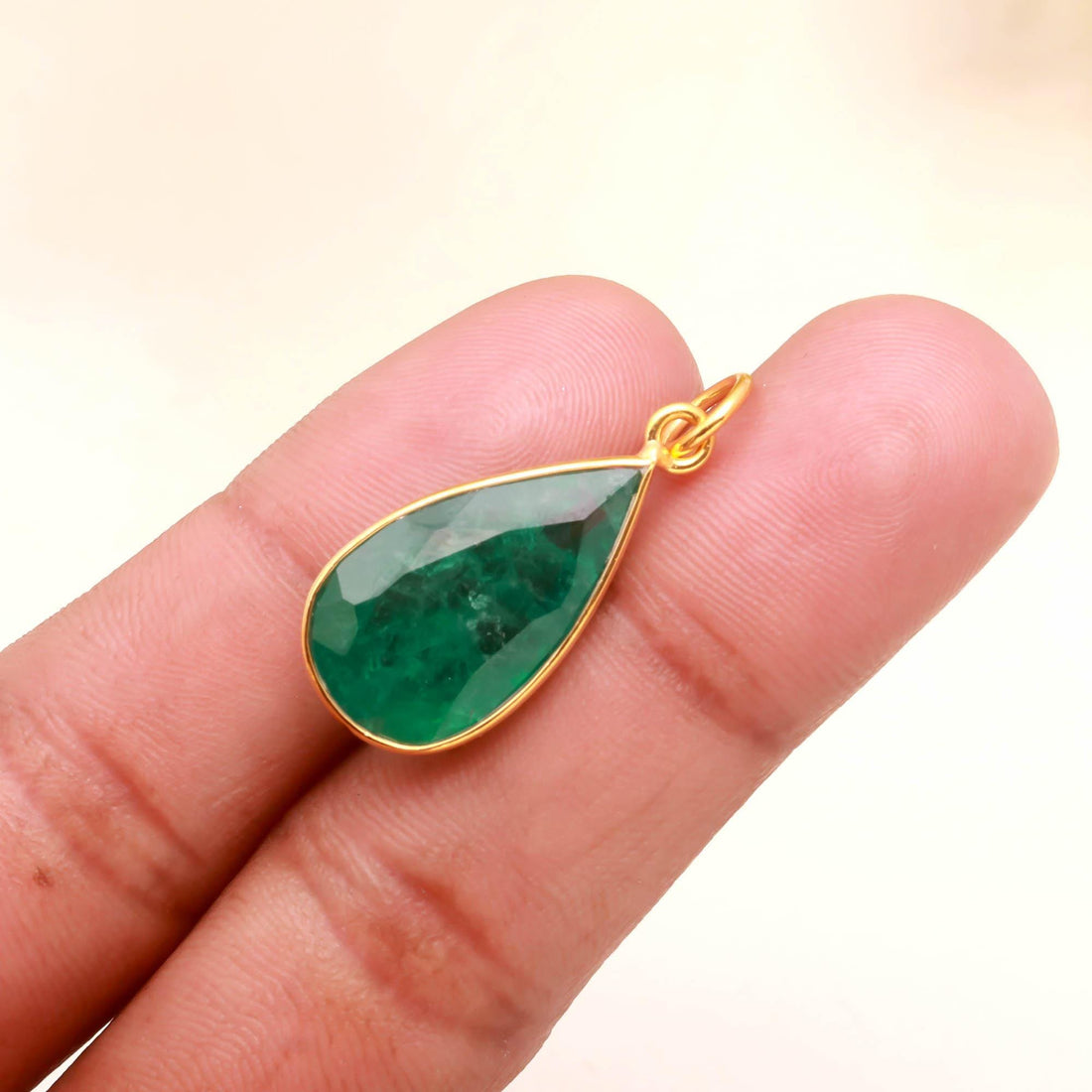 Zambian Emerald Gold Charm Pendant | 9K Gold Pear Cut Emerald Charm | 14 Ct Bezel Set Gemstone Pendant |May Birthstone Jewelry |Gift For Her — 6