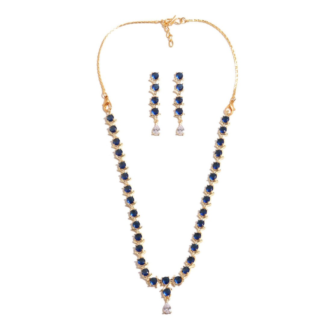 Blue Gemstone Necklace Set | 22K Gold Plated Indian Jewelry | Statement Necklace | Gift For Women | Wedding Necklace — 4