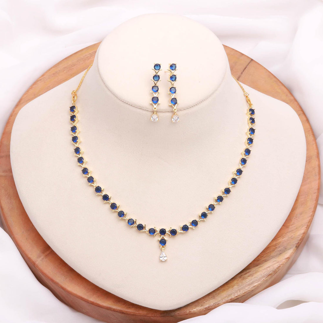 Blue Gemstone Necklace Set | 22K Gold Plated Indian Jewelry | Statement Necklace | Gift For Women | Wedding Necklace — 2