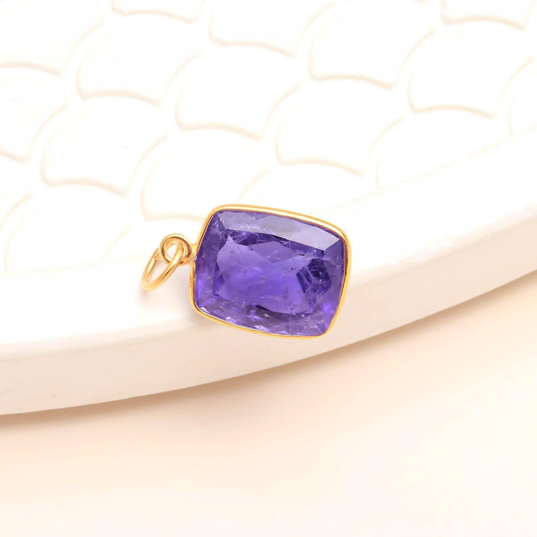 Tanzanite Gold Charm Pendant | 9K Gold Octagon Step Cut Tanzanite Charm | 12.5 Ct Bezel Set Pendant | December Birthstone | Gift For Her — 2
