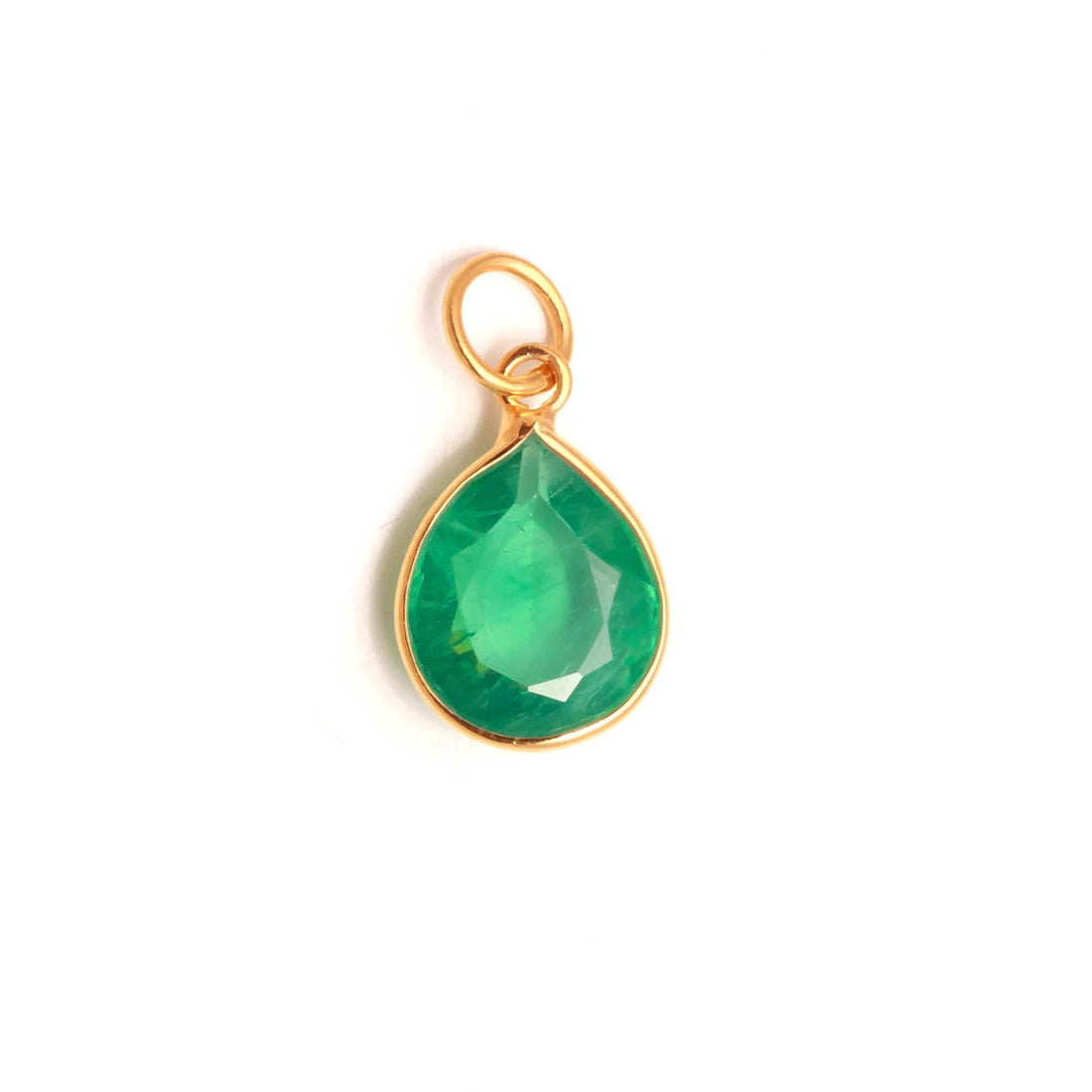Russian Emerald Gold Charm Pendant | 7.5 Ct Pear Cut Emerald Pendant | 9K Gold Bezel Set Charm | Gift for Women | Green Gemstone Pendant — 7