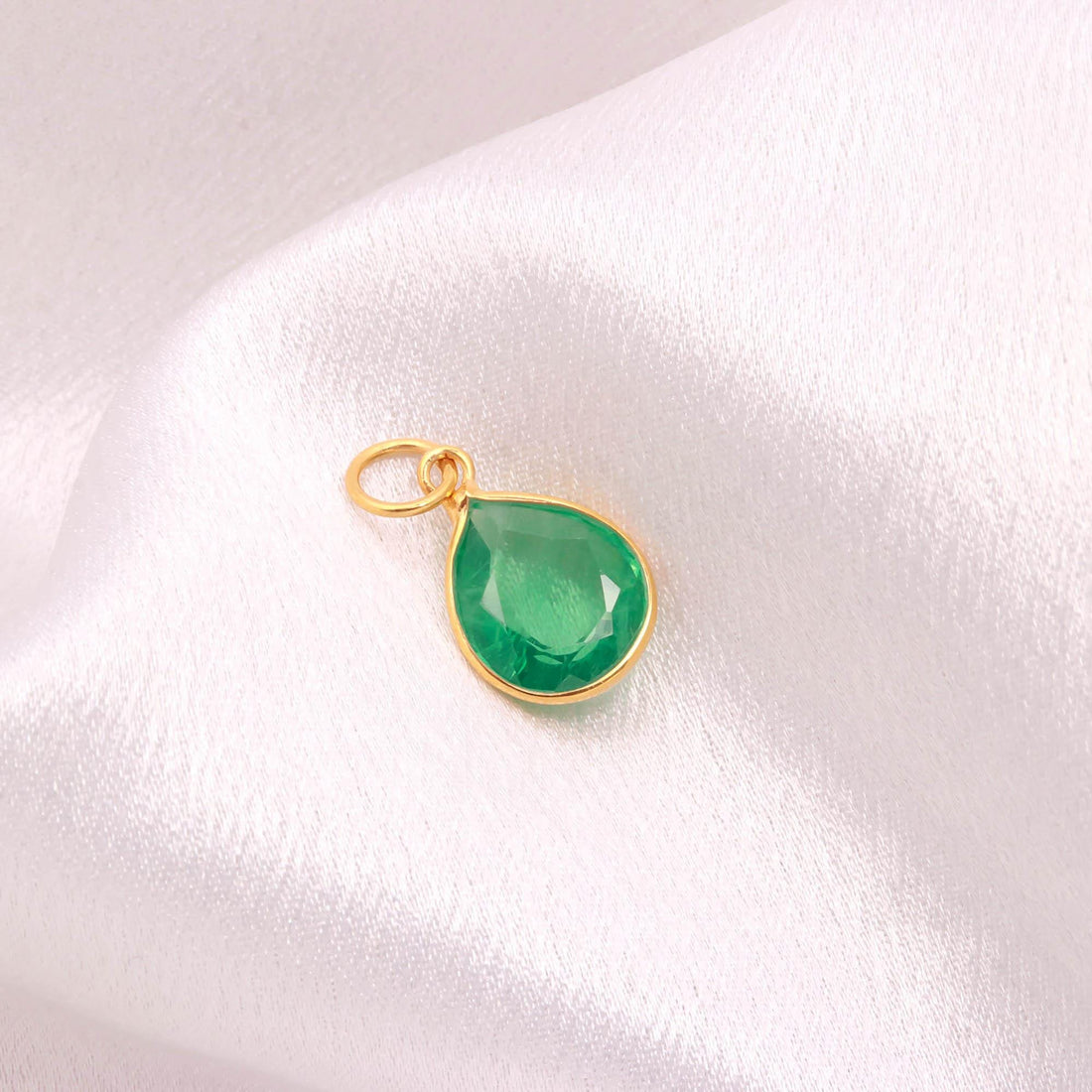 Russian Emerald Gold Charm Pendant | 7.5 Ct Pear Cut Emerald Pendant | 9K Gold Bezel Set Charm | Gift for Women | Green Gemstone Pendant — 5