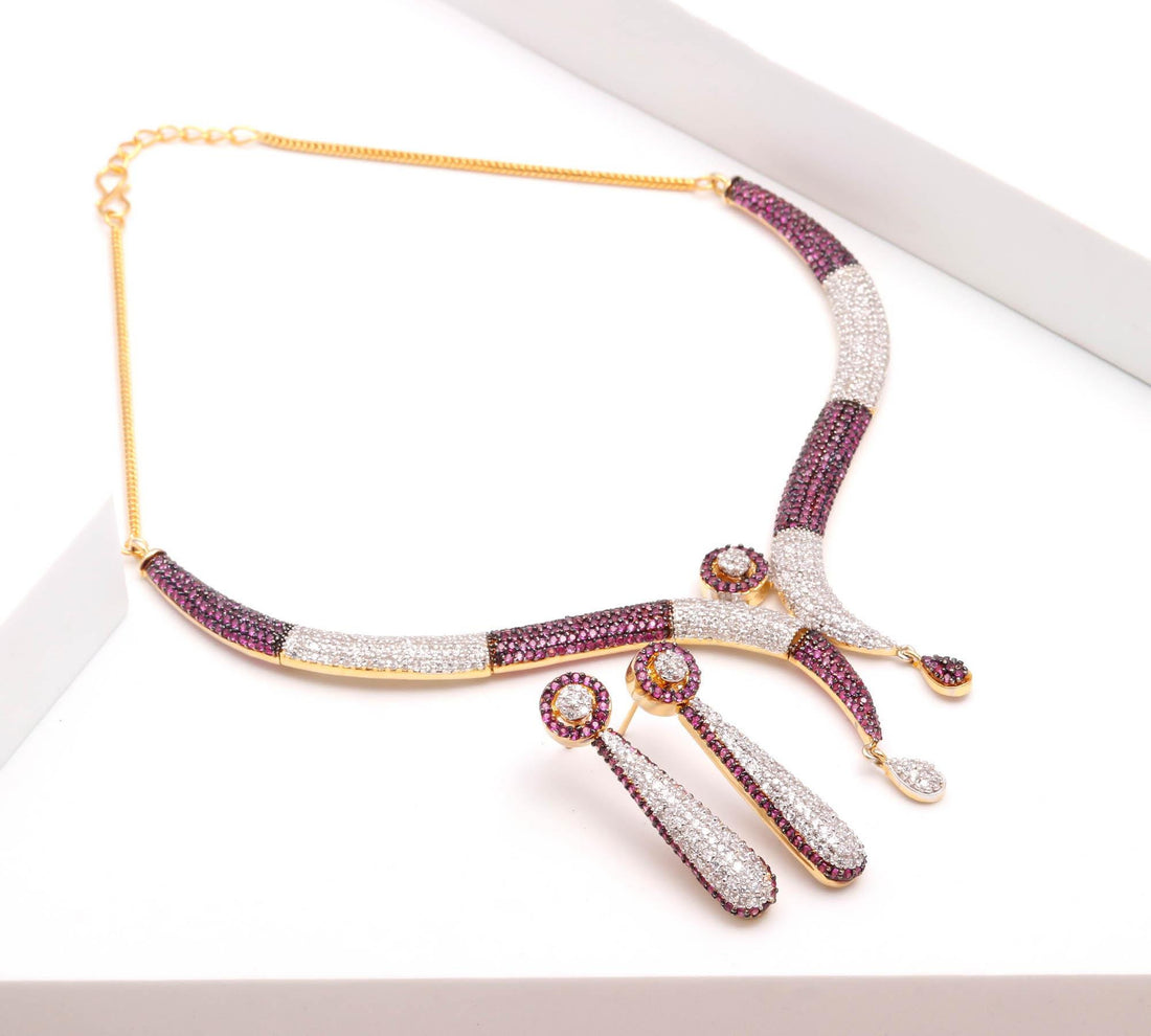 Ruby & CZ Premium necklace Set | 22K Gold Plated Choker Jewelry | Red Ruby Crystal Necklace | Statement Necklace |Gift for Women — 1