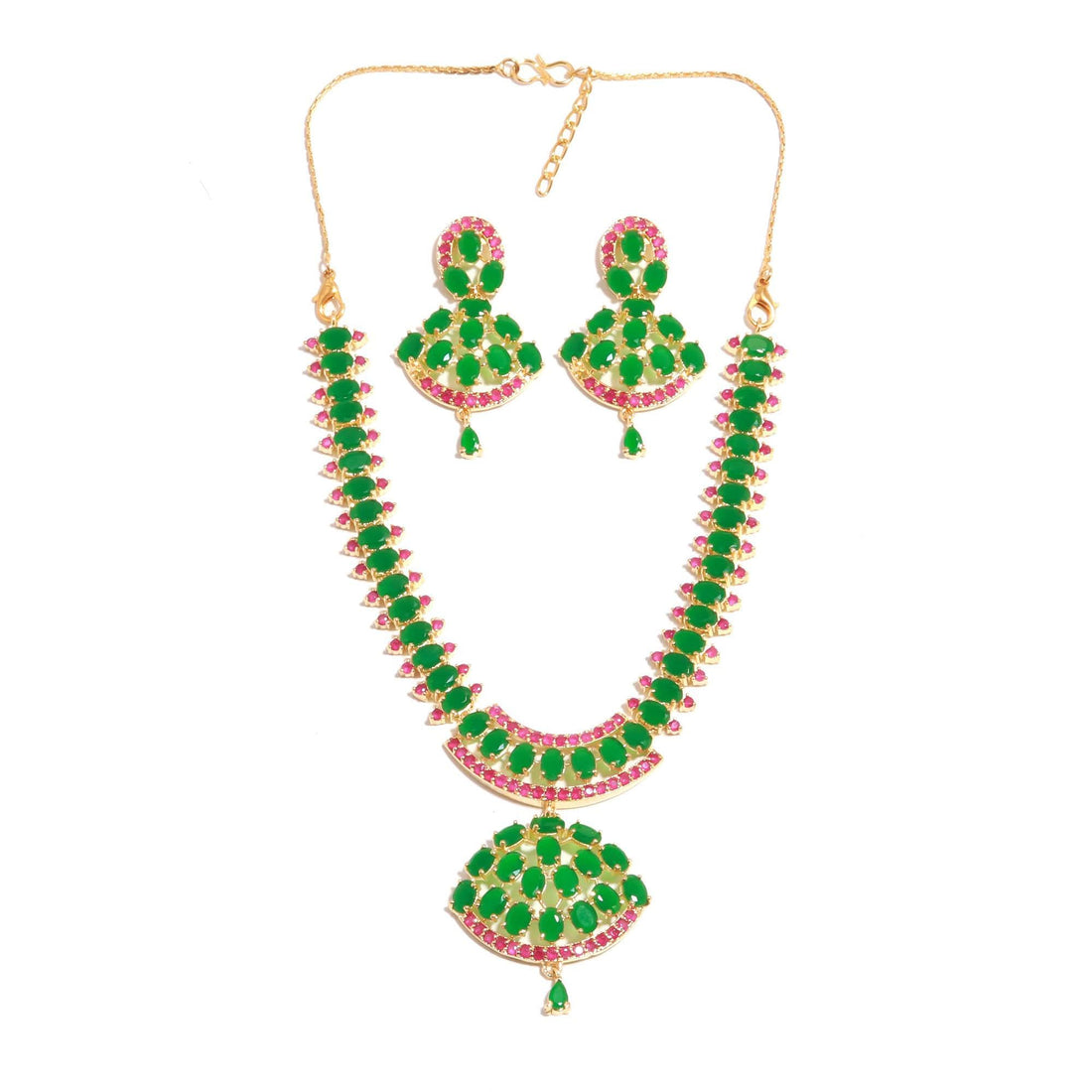 Emerald Green Necklace Set | Oval Cut Ruby Bridal Jewelry |22K Gold Plated Necklace Set |Traditional Jewelry | Gift for Her | Brass Necklace — 4