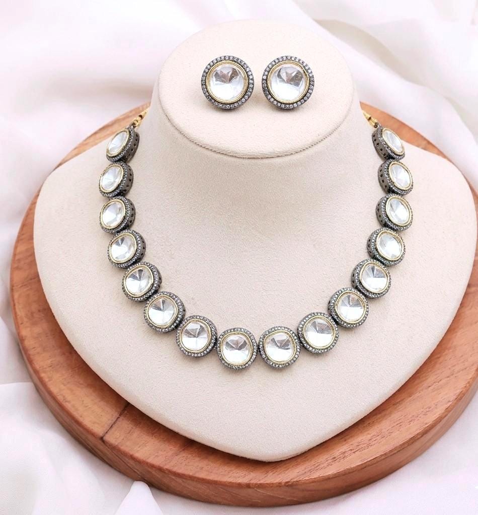 Polki Diamond Choker Necklace Set | Indian Bridal Jewelry | Traditional Wedding Choker | Party Wear | Gift for Her — 1