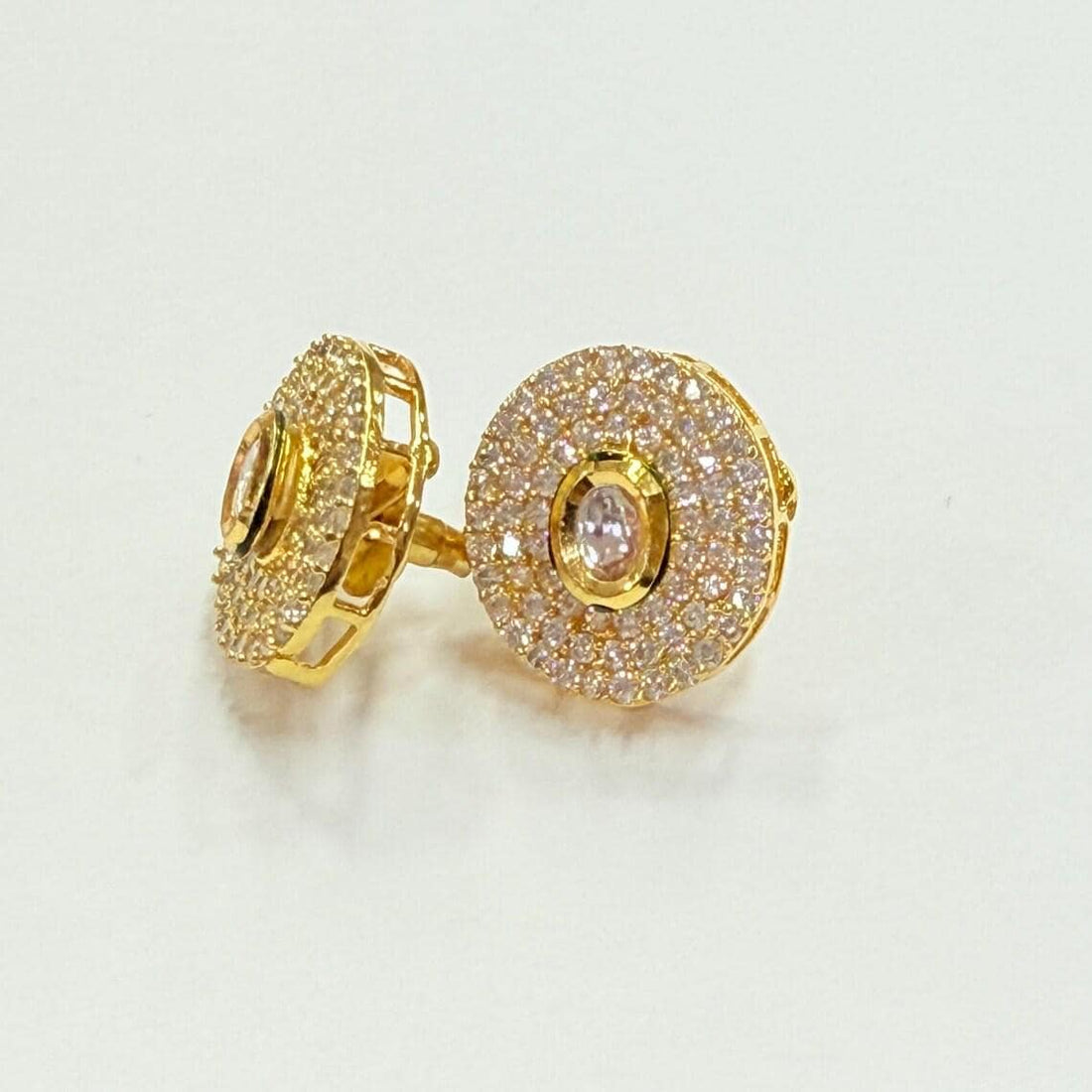 White Ruby Round Stud Earrings | Gold Plated Polki Bridal Jewelry | Indian Wedding Earrings | Ethnic Stud Earrings | Gift For Women — 4