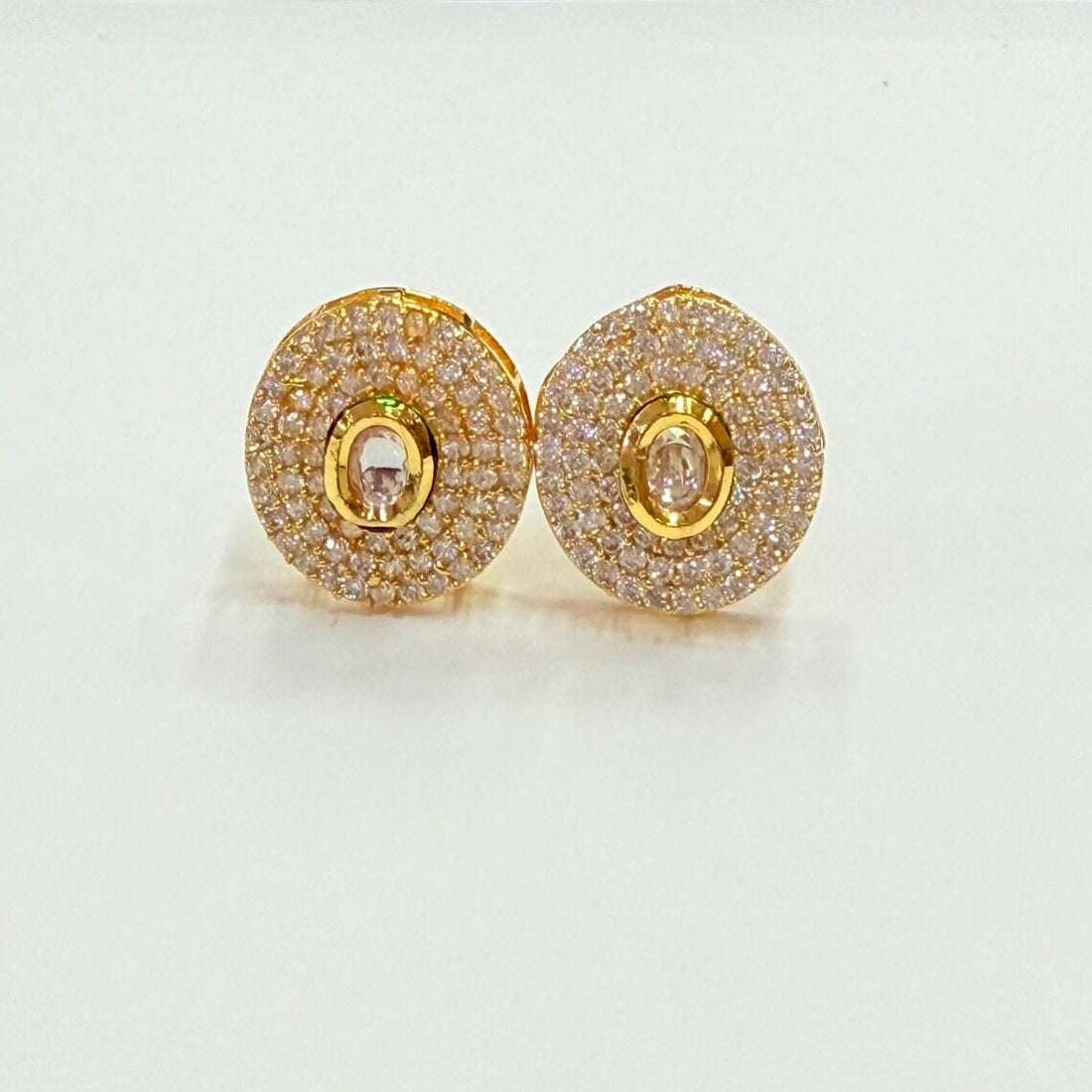 White Ruby Round Stud Earrings | Gold Plated Polki Bridal Jewelry | Indian Wedding Earrings | Ethnic Stud Earrings | Gift For Women — 5