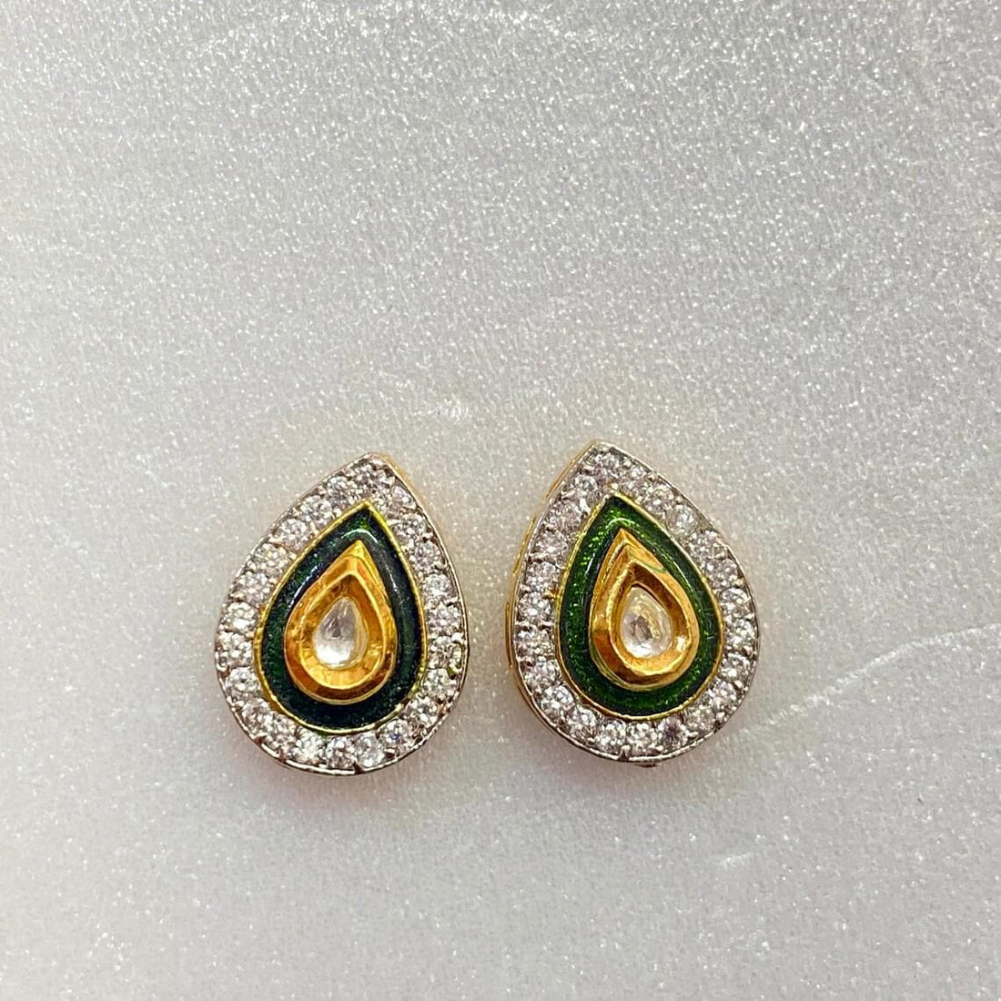 Polki Ruby Tear Drop Stud Earrings | 22K Gold Plated Bridal Statement Earrings | Traditional Earrings | Gift For Her — 2