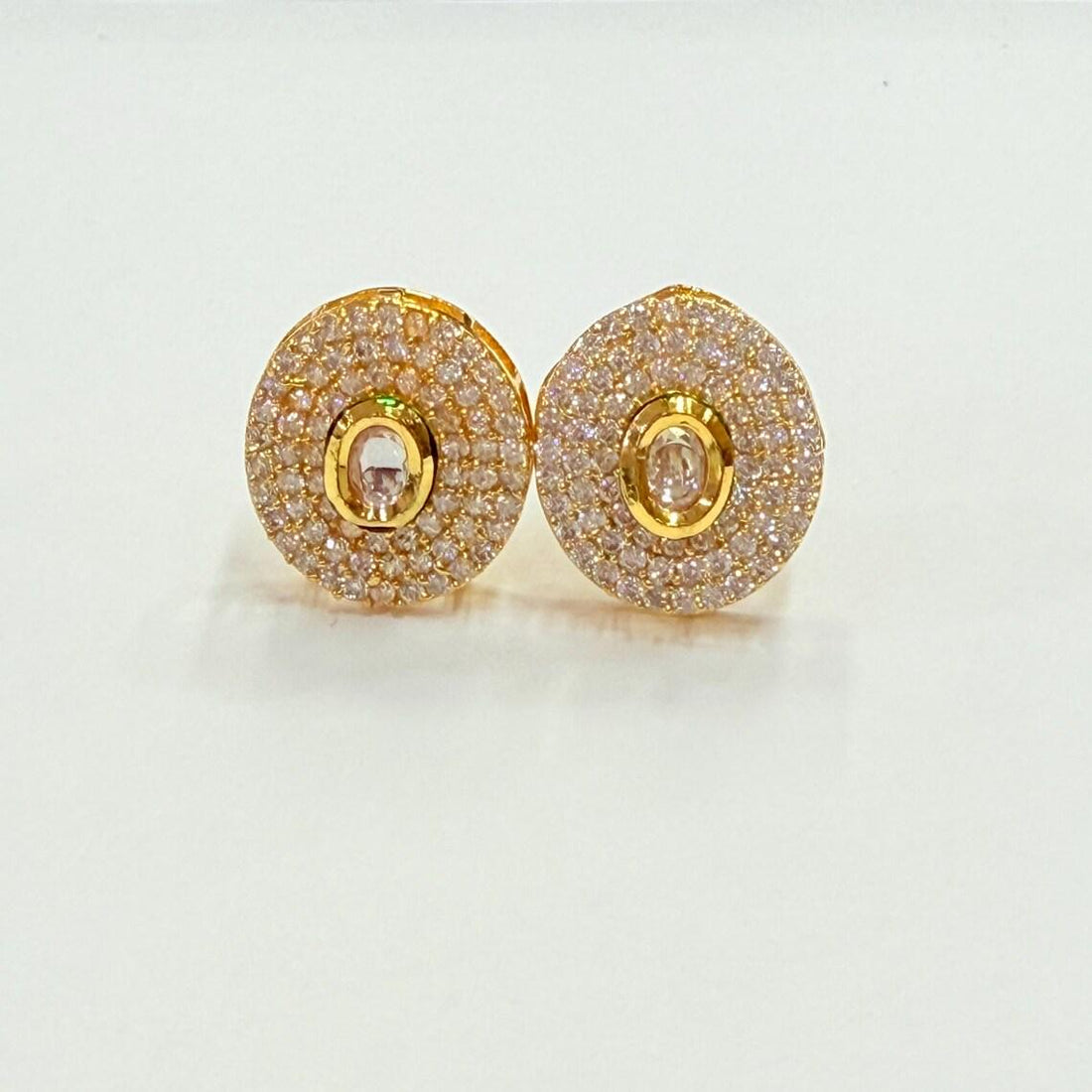 White Ruby Round Stud Earrings | Gold Plated Polki Bridal Jewelry | Indian Wedding Earrings | Ethnic Stud Earrings | Gift For Women — 2