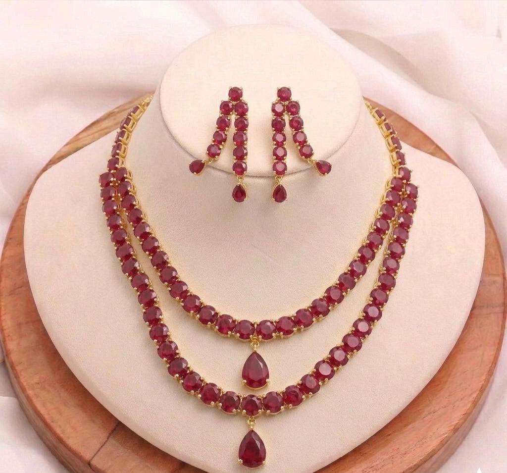 Ruby & Rose Quartz Necklace Set for Women | 22K Gold Plated Wedding Bridal Jewellery | Traditional Indian Party Wear Necklace |Gift for Her — 1
