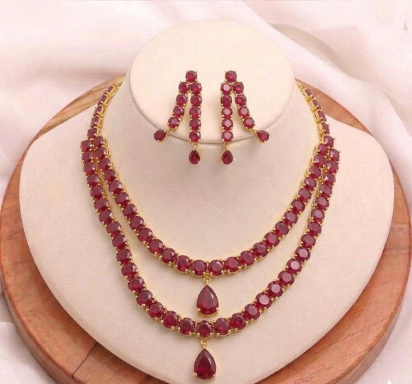 Ruby & Rose Quartz Necklace Set for Women | 22K Gold Plated Wedding Bridal Jewellery | Traditional Indian Party Wear Necklace |Gift for Her