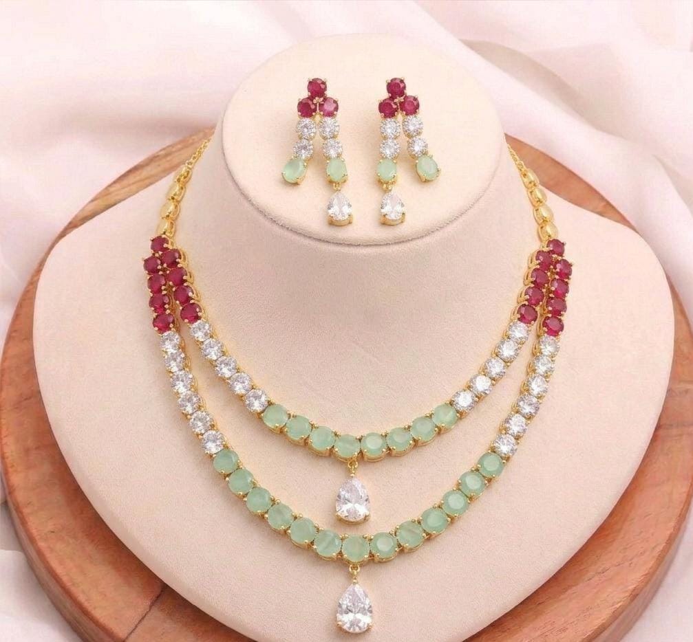 Ruby & Rose Quartz Necklace Set for Women | 22K Gold Plated Wedding Bridal Jewellery | Traditional Indian Party Wear Necklace |Gift for Her — 4