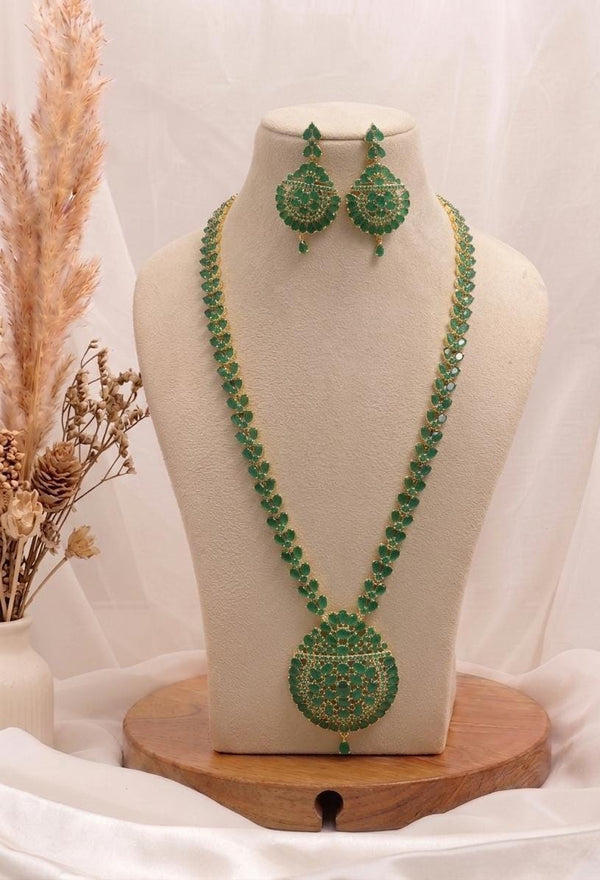 Emerald Green Long Haar Necklace | Gold Plated Jewelry | South Indian Jewelry | Traditional Bridal Wedding Necklace | Gift For Her