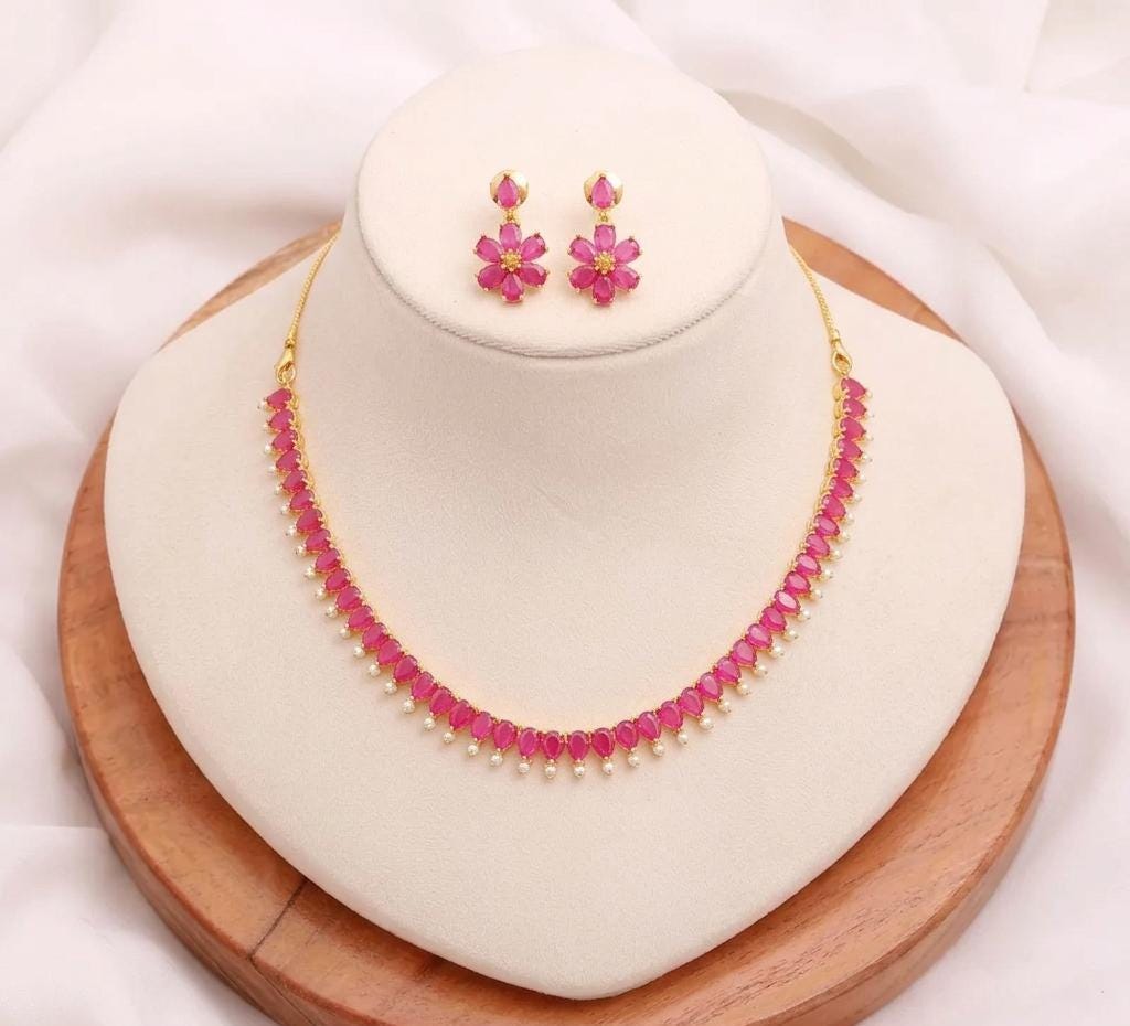 Ruby Emerald Gold Plated Necklace | South Wedding Jewelry | Traditional Bridal Temple Necklace | Ethnic Statement Jewelry | Gift for Her — 5