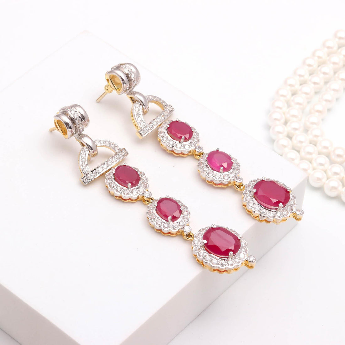 Ruby Pink Pearl Pendant Necklace | 22K Gold Plated Round Bridal Jewelry | Indian Wedding Necklace |Party Wear Pearl Necklace |Gift For Women — 3