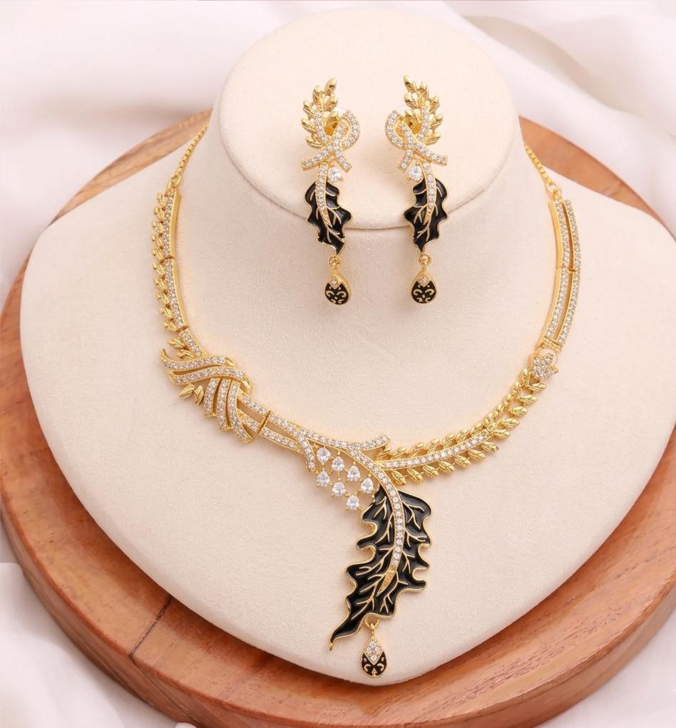 CZ Necklace Set | 22K Yellow Gold Plated AAA Cubic Zirconia Jewelry | Elegant Bridal Party Wear Necklace | Gift For Women — 1