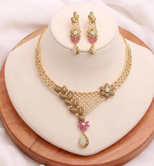 Luxury Ruby CZ Necklace | 22K Gold Plated Dainty Statement Jewelry | Bridal Wedding Necklace | Gift For Women