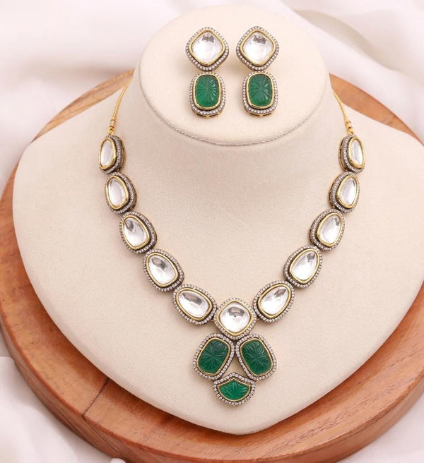 Kundan Polki Choker Necklace Set | Emerald Onyx Carving | Indian Wedding Bridal Jewelry | Traditional Party Wear | Gift for Her