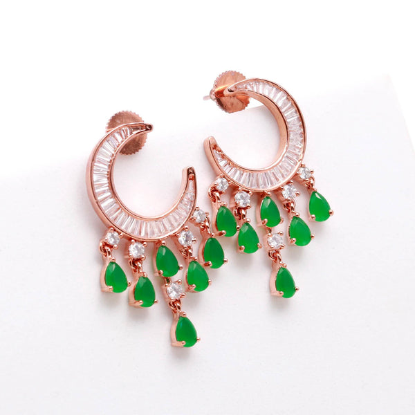 Emerald Green Minimalist Earrings | 14K Rose Gold Plated Cute Helix Tragus Jewelry | Dainty Gemstone Stud Earrings | Gift For Women