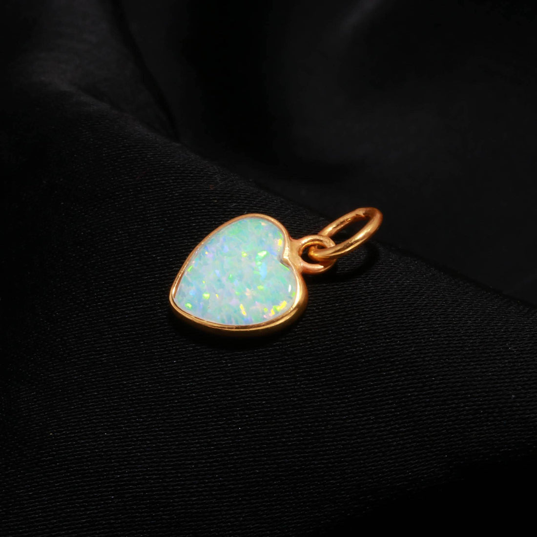 Ethiopian Blue Red Fire Opal Heart Charm | 9K Gold Bezel Set Opal Pendant | 2 Ct Heart Cabochon Gemstone Charm |Birthday Gift |Heart Pendant — 6