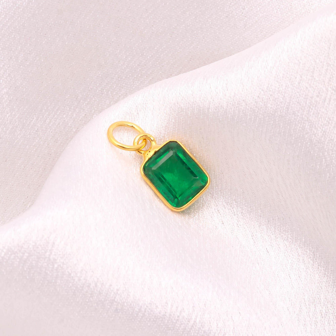 Zambian Emerald Gold Charm Pendant | 9K Gold Octagon Step Cut Emerald Charm | 5 Ct Bezel Set Gemstone Pendant | May Birthstone Gift — 2