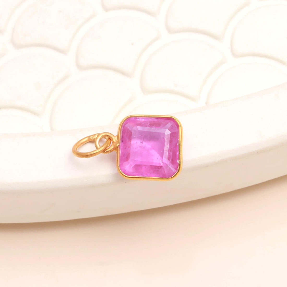 Brazilian Pink Tourmaline Gold Charm Pendant |9K Gold Square Octagon Step Cut Gemstone Charm | 5.5 Ct Bezel Set Fine Jewelry |Gift For Women — 3