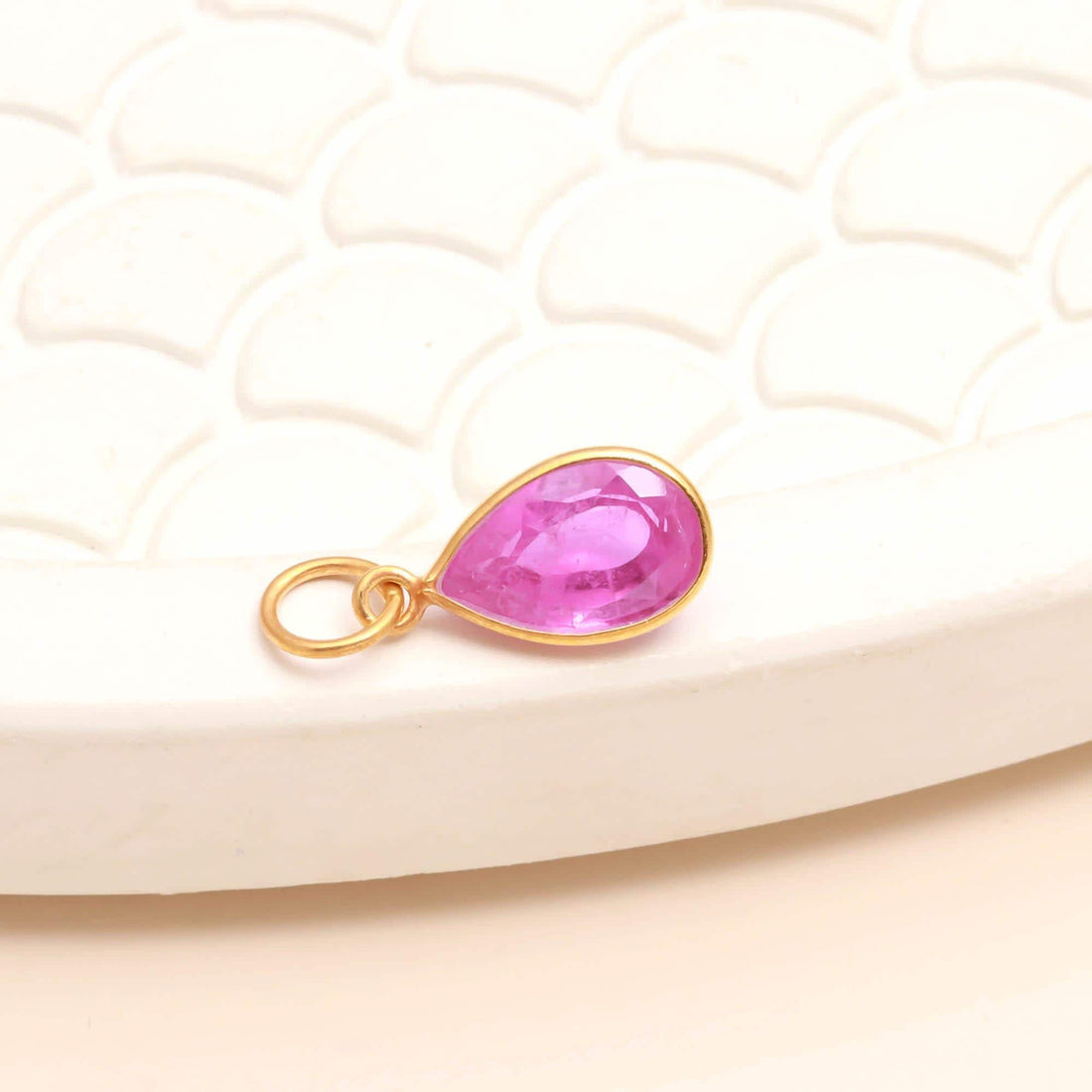 Brazilian Pink Tourmaline Gold Charm Pendant | 9K Gold Pear Cut Gemstone Charm | 5.5 Ct Bezel Set Pink Tourmaline Pendant | Gift For Her — 6