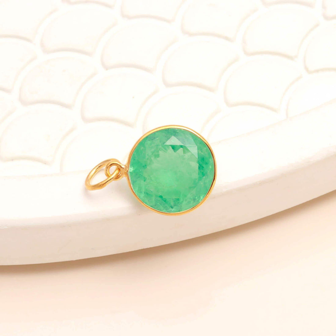 Russian Emerald Gemstone Pendant | 11.5 Ct Round Cut Emerald Charm | 9K Gold Bezel Set Jewelry | Gift For Her | May Birthstone Charm — 5