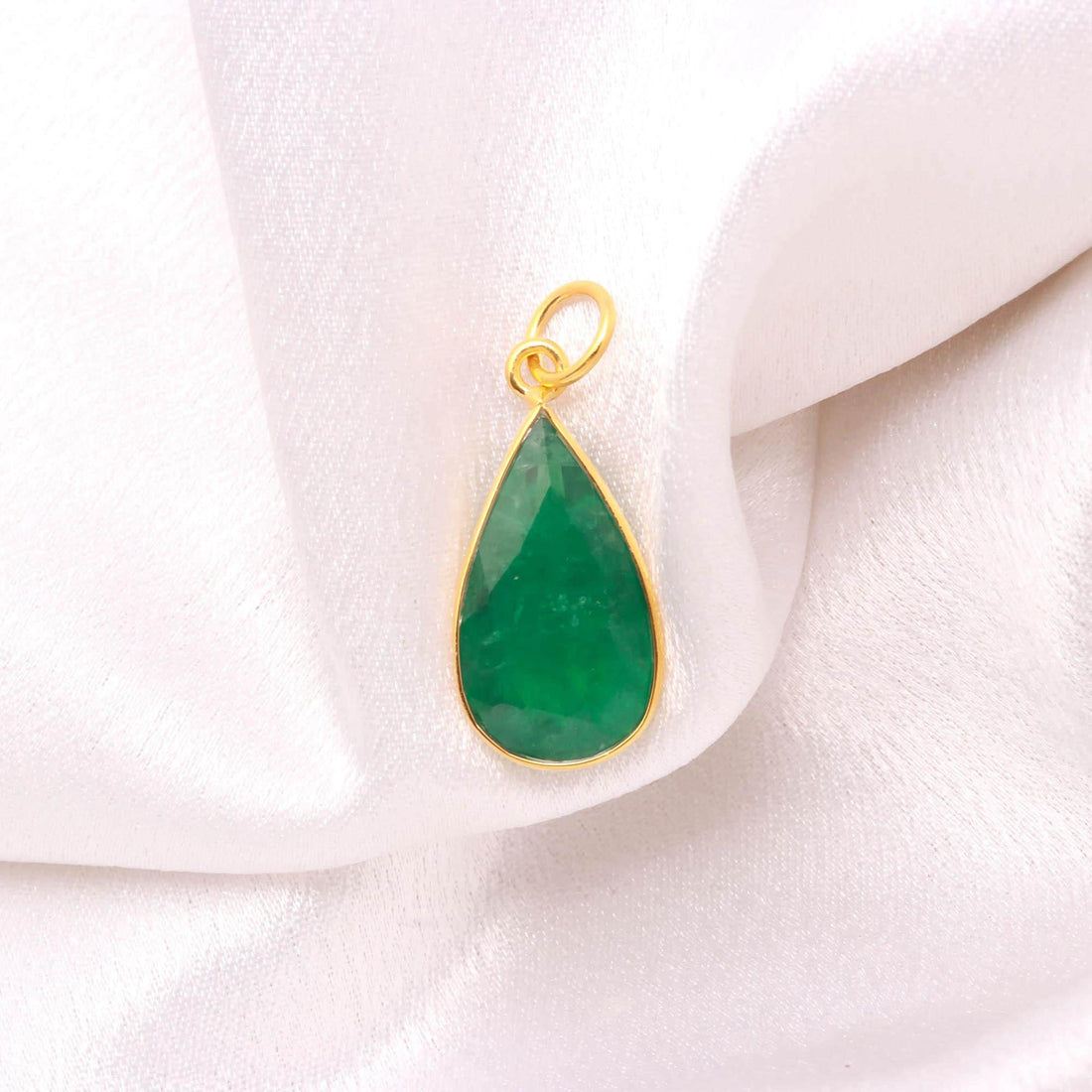Zambian Emerald Gold Charm Pendant | 9K Gold Pear Cut Emerald Charm | 14 Ct Bezel Set Gemstone Pendant |May Birthstone Jewelry |Gift For Her — 1