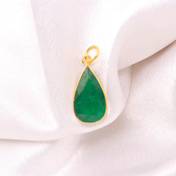 Zambian Emerald Gold Charm Pendant | 9K Gold Pear Cut Emerald Charm | 14 Ct Bezel Set Gemstone Pendant |May Birthstone Jewelry |Gift For Her