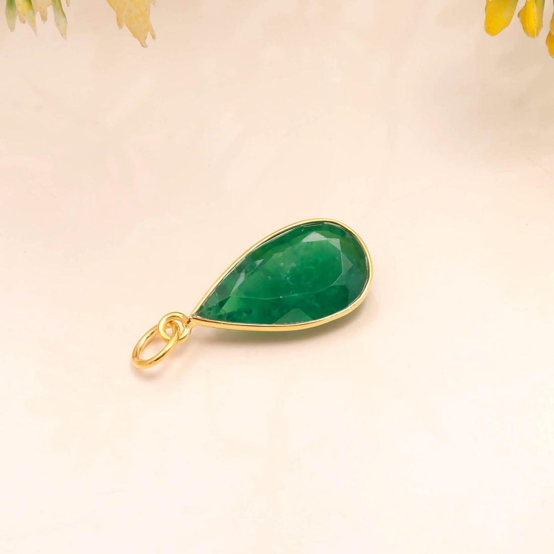 Zambian Emerald Gold Charm Pendant | 9K Gold Pear Cut Emerald Charm | 14 Ct Bezel Set Gemstone Pendant |May Birthstone Jewelry |Gift For Her — 4