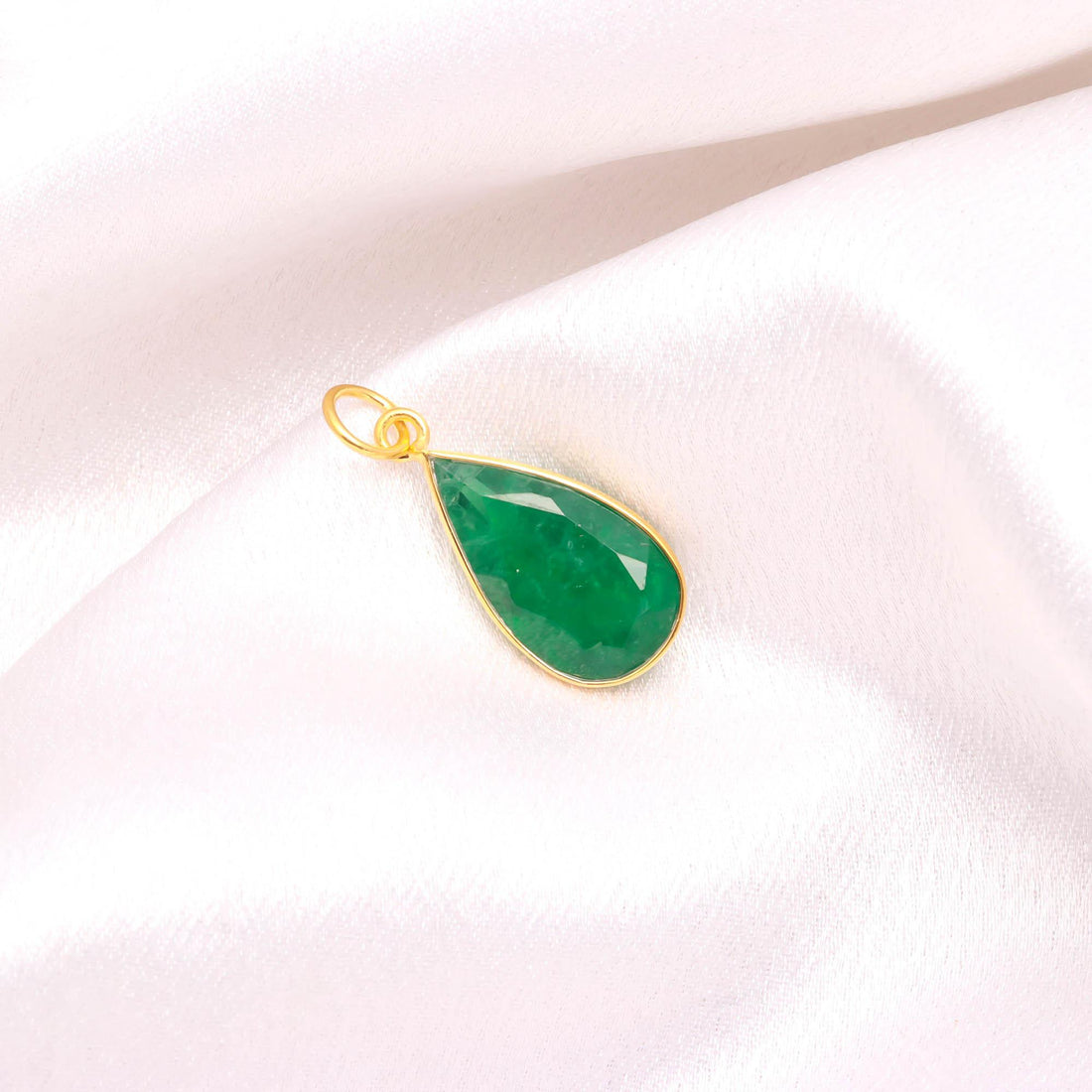 Zambian Emerald Gold Charm Pendant | 9K Gold Pear Cut Emerald Charm | 14 Ct Bezel Set Gemstone Pendant |May Birthstone Jewelry |Gift For Her — 7