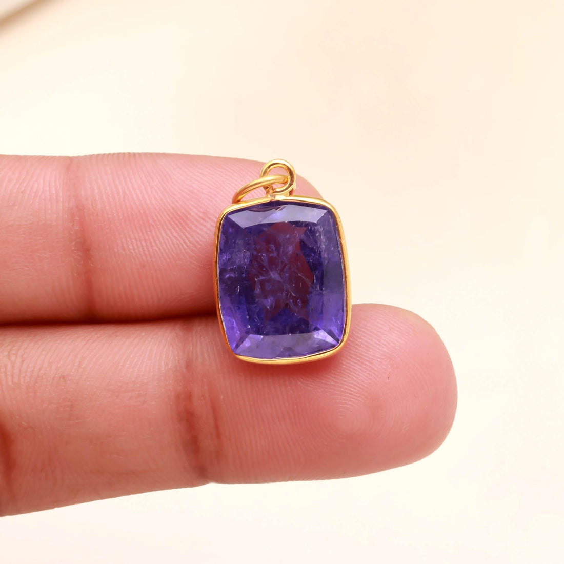 Tanzanite Gold Charm Pendant | 9K Gold Octagon Step Cut Tanzanite Charm | 12.5 Ct Bezel Set Pendant | December Birthstone | Gift For Her — 3