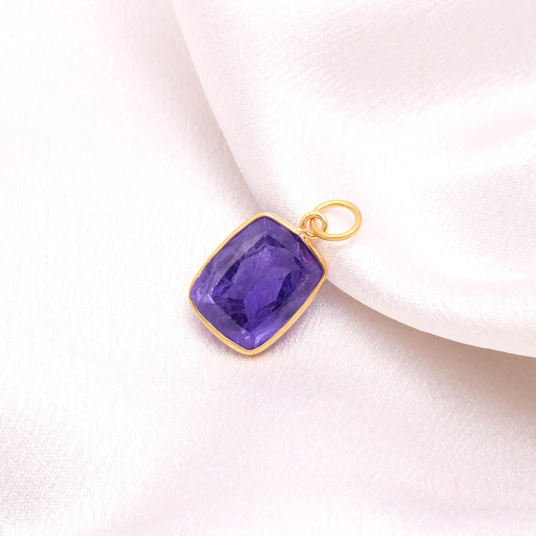 Tanzanite Gold Charm Pendant | 9K Gold Octagon Step Cut Tanzanite Charm | 12.5 Ct Bezel Set Pendant | December Birthstone | Gift For Her — 4