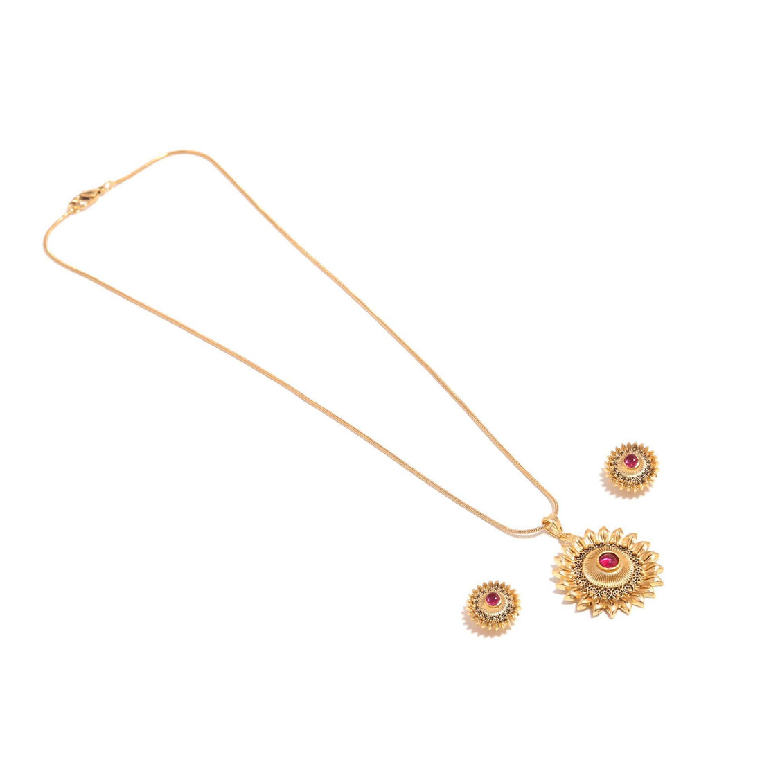 Ruby Sunflower Pendant | 22K Gold Plated Floral Jewelry |Traditional Indian Necklace |Bridal Pendant Jewelry |Wedding Necklace |Gift for Her — 4