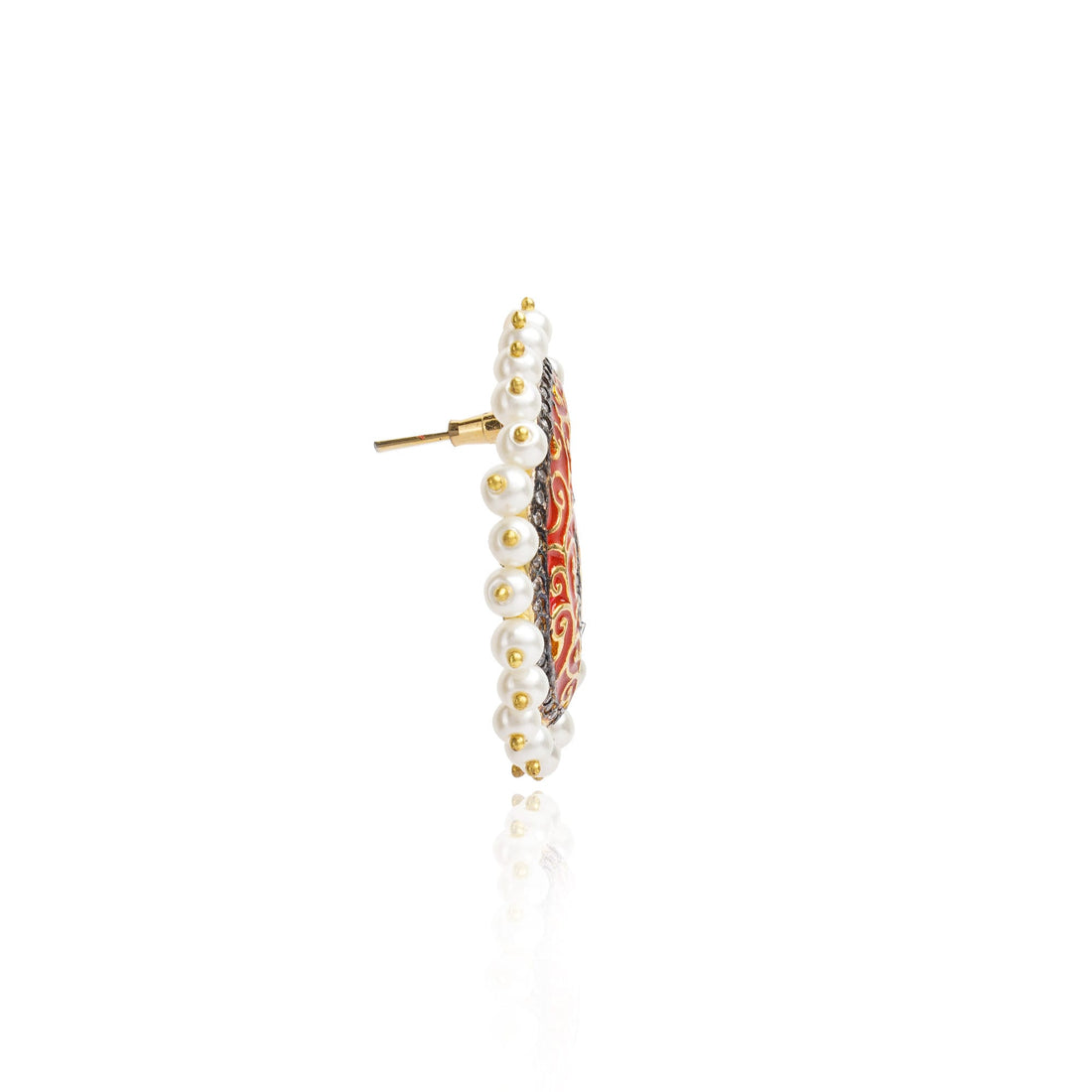 Red Enamel Kundan Earrings | 22K Gold Plated Pearl Hoops | Handcrafted Jaipur Jewelry | Elegant Indian Statement Earrings for Women — 6