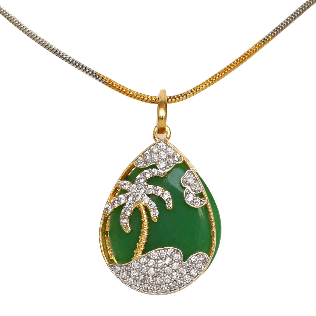 Green Onyx Palm Tree Locket: CZ 22k Gold Plated Pendant — 3