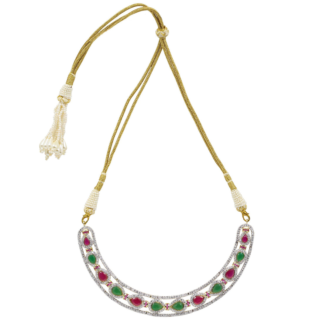 Statement Ruby & Emerald Necklace Set | 22K Gold Plated Bridal Choker with Earrings |  Wedding Jewelry | Party Wear Necklace | Gift for Her — 3
