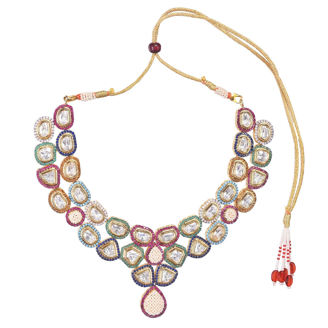 Multicolor Kundan Necklace Set | Gold Plated Polki Choker |Bridal Wedding Jewelry | Traditional Ethnic Statement Necklace Set |Gift For Her — 3