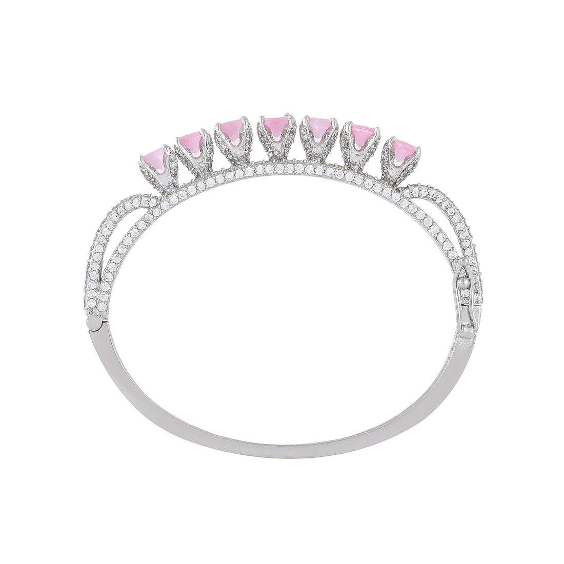 Rose Quartz CZ Bracelet 14k White Gold Plated Cuff | Rose Quartz Hydro Handmade Cuff | Brass Bracelet | Bracelet For Women | Gift For Her