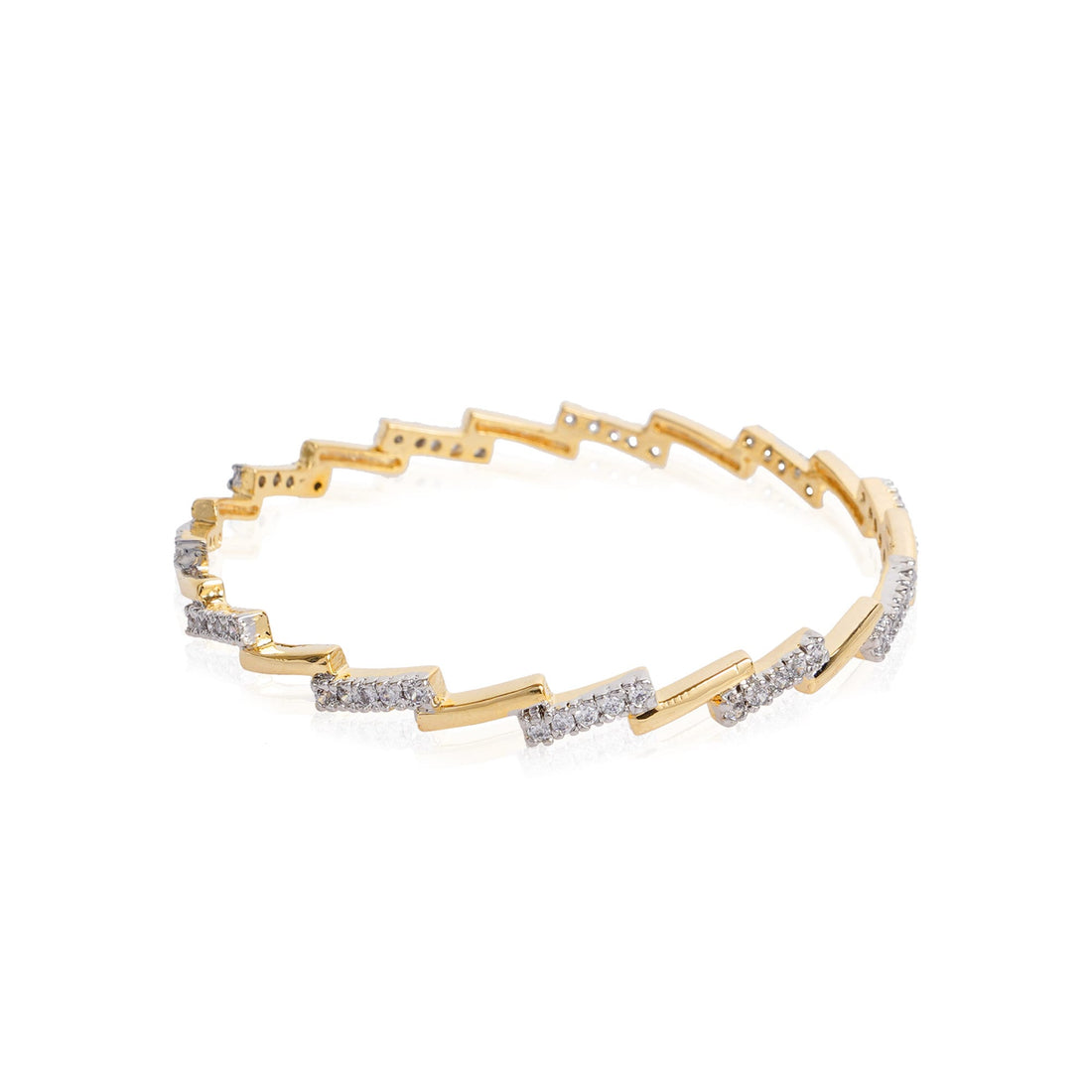 Gold Plated CZ Bangles | Zigzag Diamond Design Bracelet Set | Handmade Indian Jewelry | Minimalist Light weight Everyday Bangle Bracelet — 3