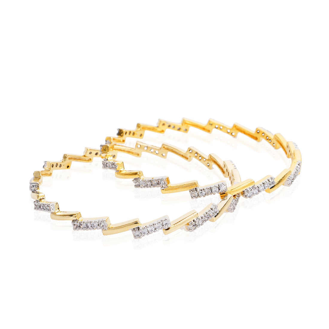 Gold Plated CZ Bangles | Zigzag Diamond Design Bracelet Set | Handmade Indian Jewelry | Minimalist Light weight Everyday Bangle Bracelet — 4