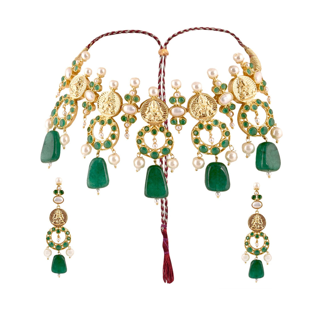 Green Onyx Necklace Set 22K Gold Plated Jewelry | Green Gemstone Necklace & Earrings | Indian Bridal Jewelry Set | Wedding Necklace — 2