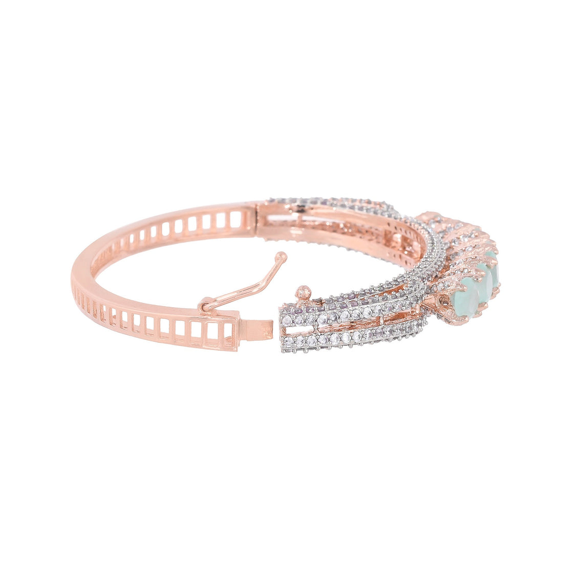 Rose Quartz CZ Bracelet 14k White Gold Plated Cuff | Rose Quartz Hydro Handmade Cuff | Brass Bracelet | Bracelet For Women | Gift For Her — 5
