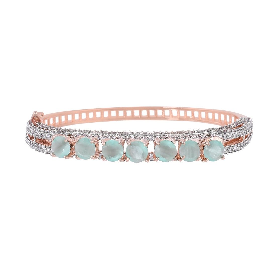 Rose Quartz CZ Bracelet 14k White Gold Plated Cuff | Rose Quartz Hydro Handmade Cuff | Brass Bracelet | Bracelet For Women | Gift For Her — 6