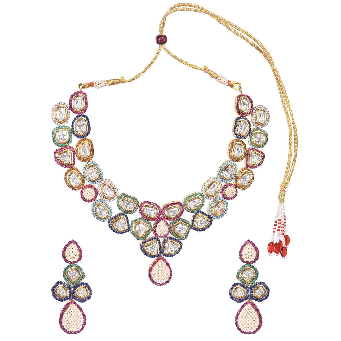 Multicolor Kundan Necklace Set | Gold Plated Polki Choker |Bridal Wedding Jewelry | Traditional Ethnic Statement Necklace Set |Gift For Her — 2